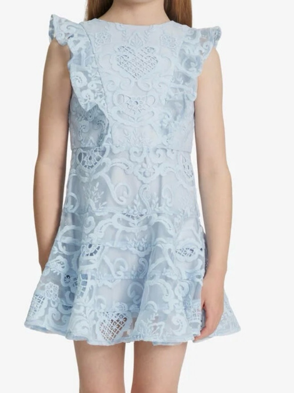 Bardot Light Blue Lace Party Dress for Girls